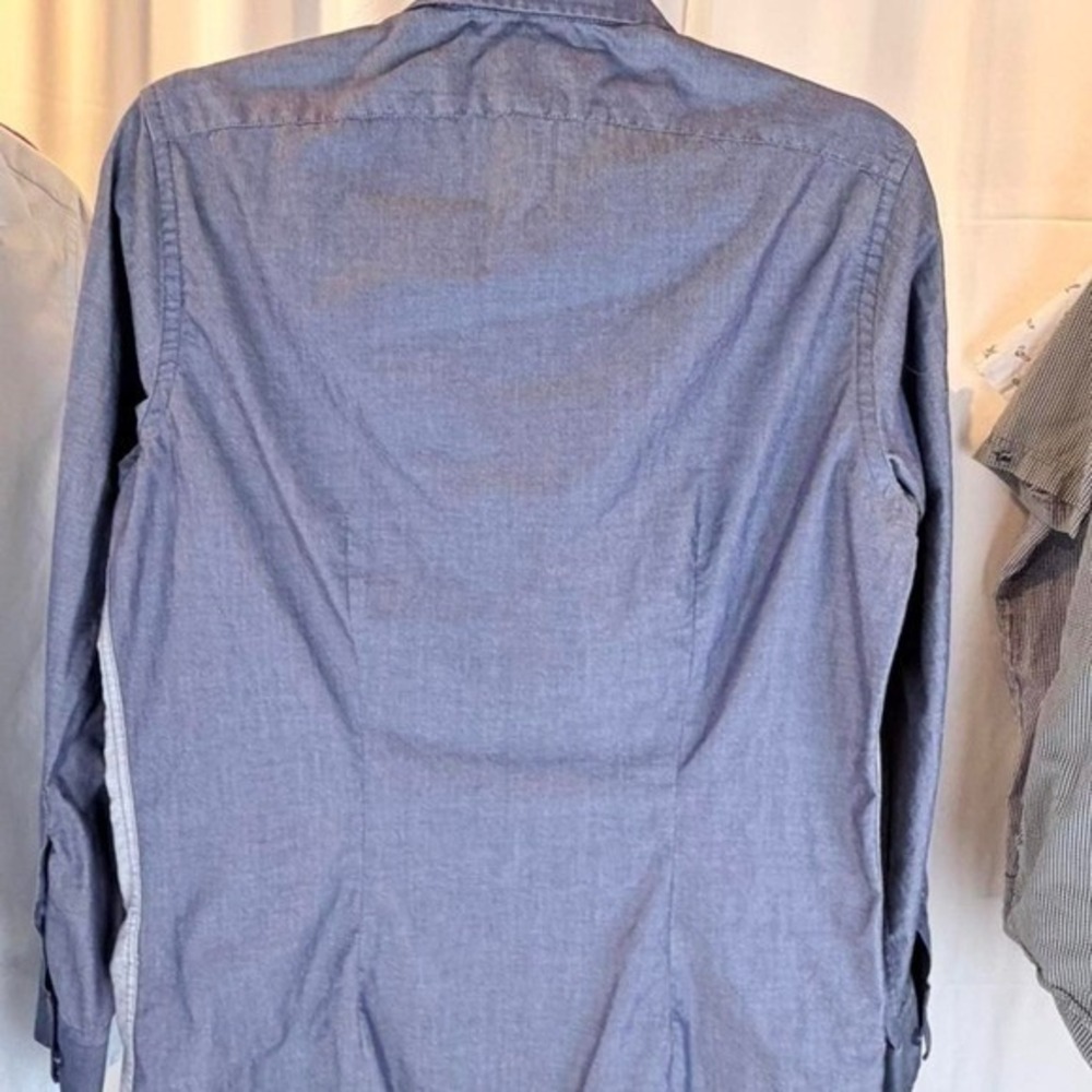 Perry Ellis Portfolio Mens Slim Fit Colorblock Button Down Shirt Grey Blue M - Picture 2 of 7